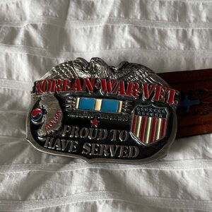 Vintage Pewter Korean War Veteran Belt Buckle with Belt